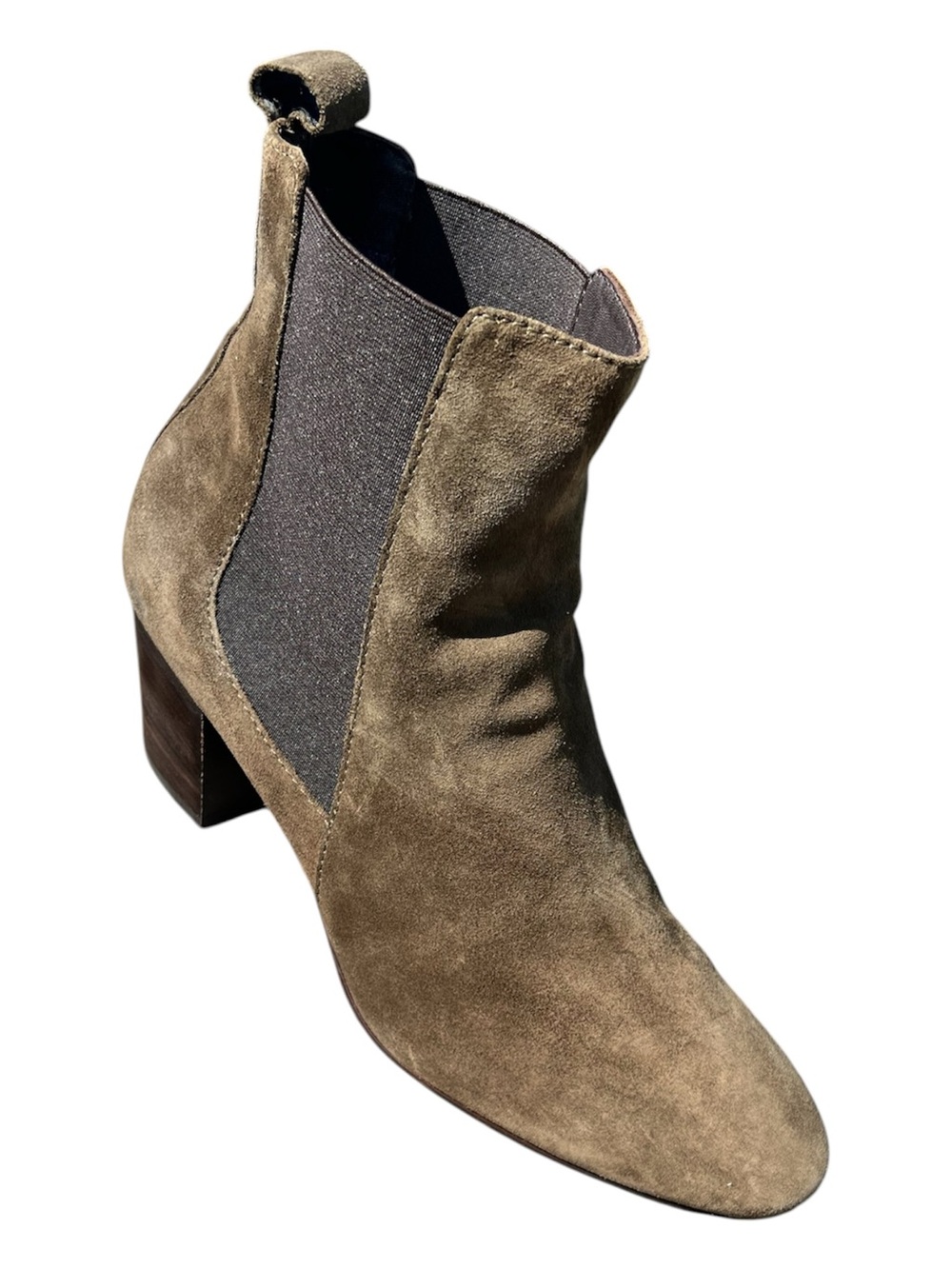 Aquatalia Olive Green Suede Chelsea Bootie with Block Heel Size 11